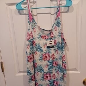 2X Michelle Mae Floral Tank Top with Pink Flowers and Green Leaves NWT